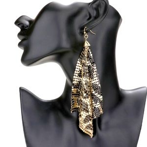 Leopard Black & Gold Mesh Chain Dangle Statement Earrings